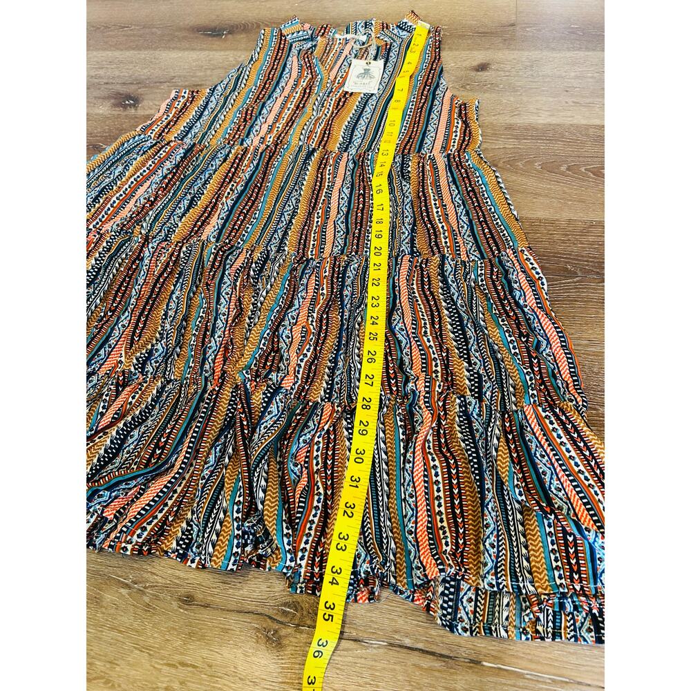 Easel Los Angeles Tiered Mini Dress Womens M Boho Rayon Tribal Print Pockets - Picture 9 of 9